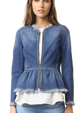 Rebecca Taylor Denim Peplum Zip-Up Jean Jacket Size 0 Feminine Preppy Fall